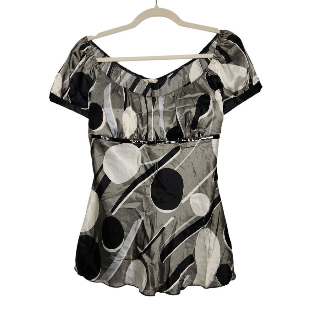 Vintage y2k Studio Y Peplum Office Siren Fairy Grunge Polka Dot Shirt Satin